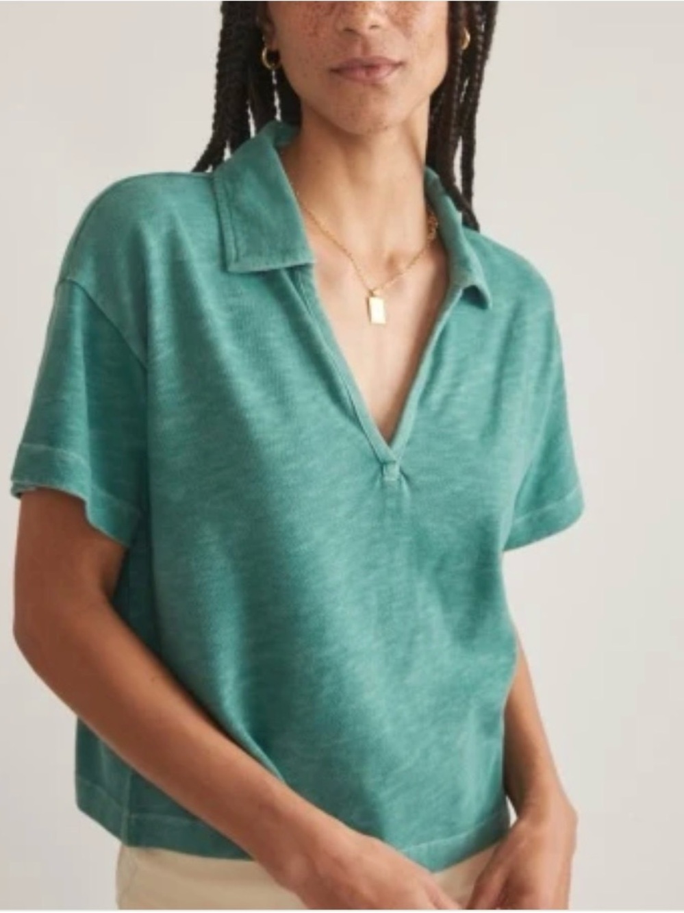 Marine Layer - Vintage Slub Short Sleeve Soft Deep Sea Polo Blouse Size Small
